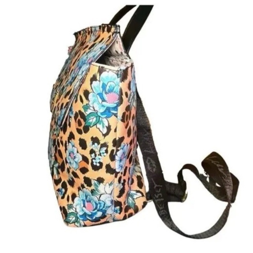 Luv Betsey by Betsey Johnson "Zooey" Ocelot Blue Flowers Flap Backpack - Picture 5 of 12
